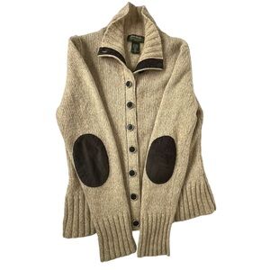 Eddie‎ Bauer Womens M Long Sleeve Button Up Elbow Patches Wool Blend Runs Small